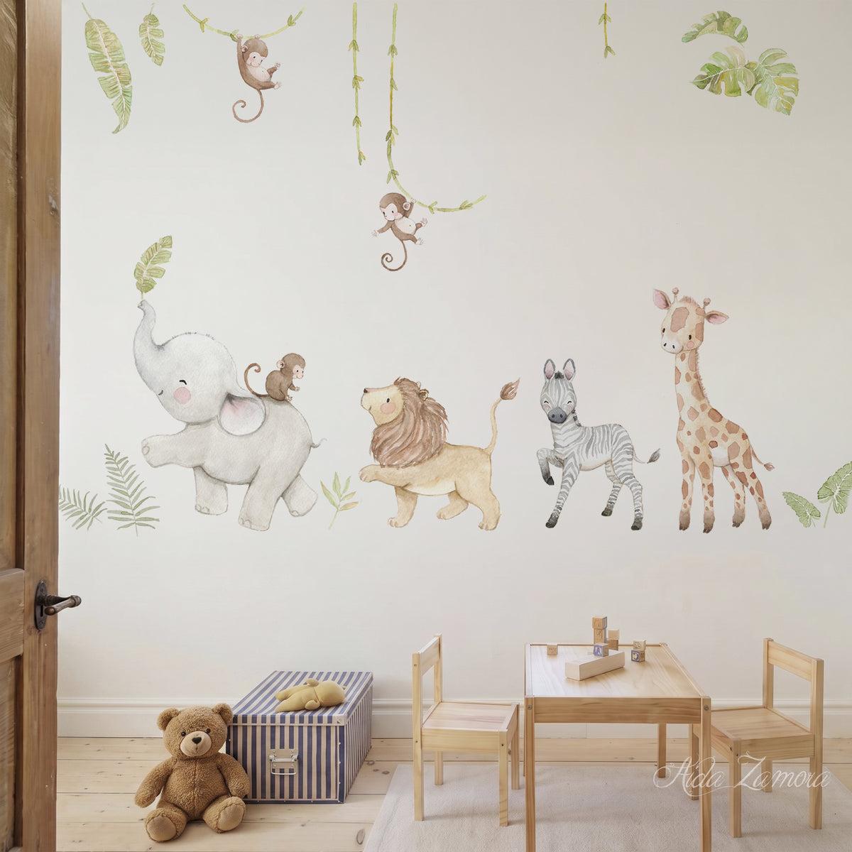 Individual watercolor lion element from the safari animals fabric wall decal collection by Aida Zamora.